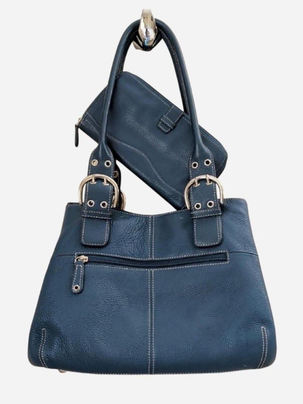 Tignanello Perfect 10 Blue Pebbled Leather Shoulder Bag with Wallet